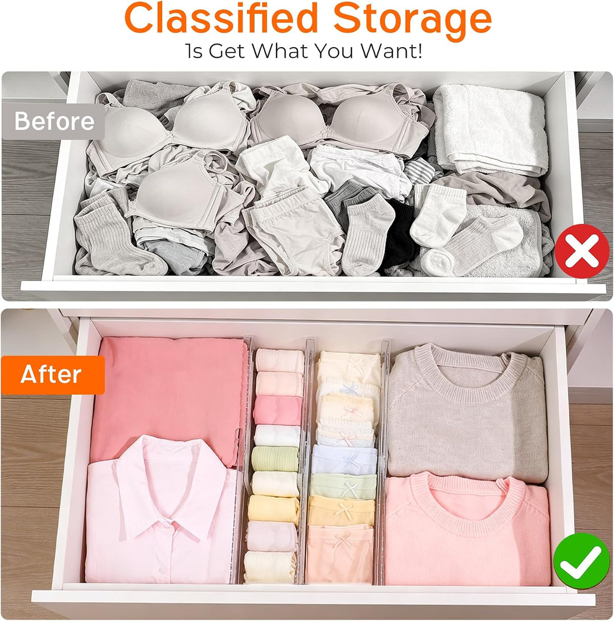 12 Pack 4" High Drawer Dividers for Clothes, 10.2"-16.5" Expandable