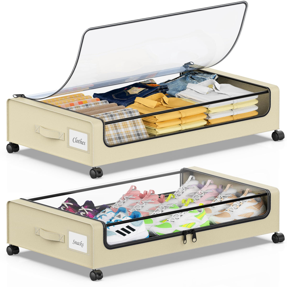 Beborxue Under Bed Storage with Wheels, 2-Pack, Black