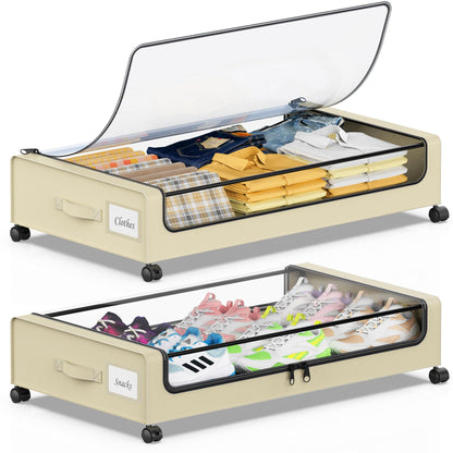 Beborxue Under Bed Storage with Wheels, 2-Pack, Black