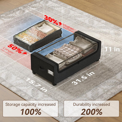 Under Bed Storage, Tall Size Under Bed Storage With Wheels, Under bed Shoe Storage, Metal Frame, 90L Capacity, Storage Drawers for Bedroom