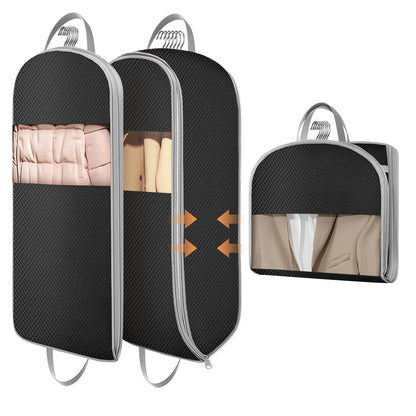 DIMJ 3 Pack 54" Garment Bags for Hanging Clothes - Space Saving Compression Suit Bag Travel with Handles Window, Washable Carry Clothing Storage Cover for Dress, Coats, Down Jacket, Shirts