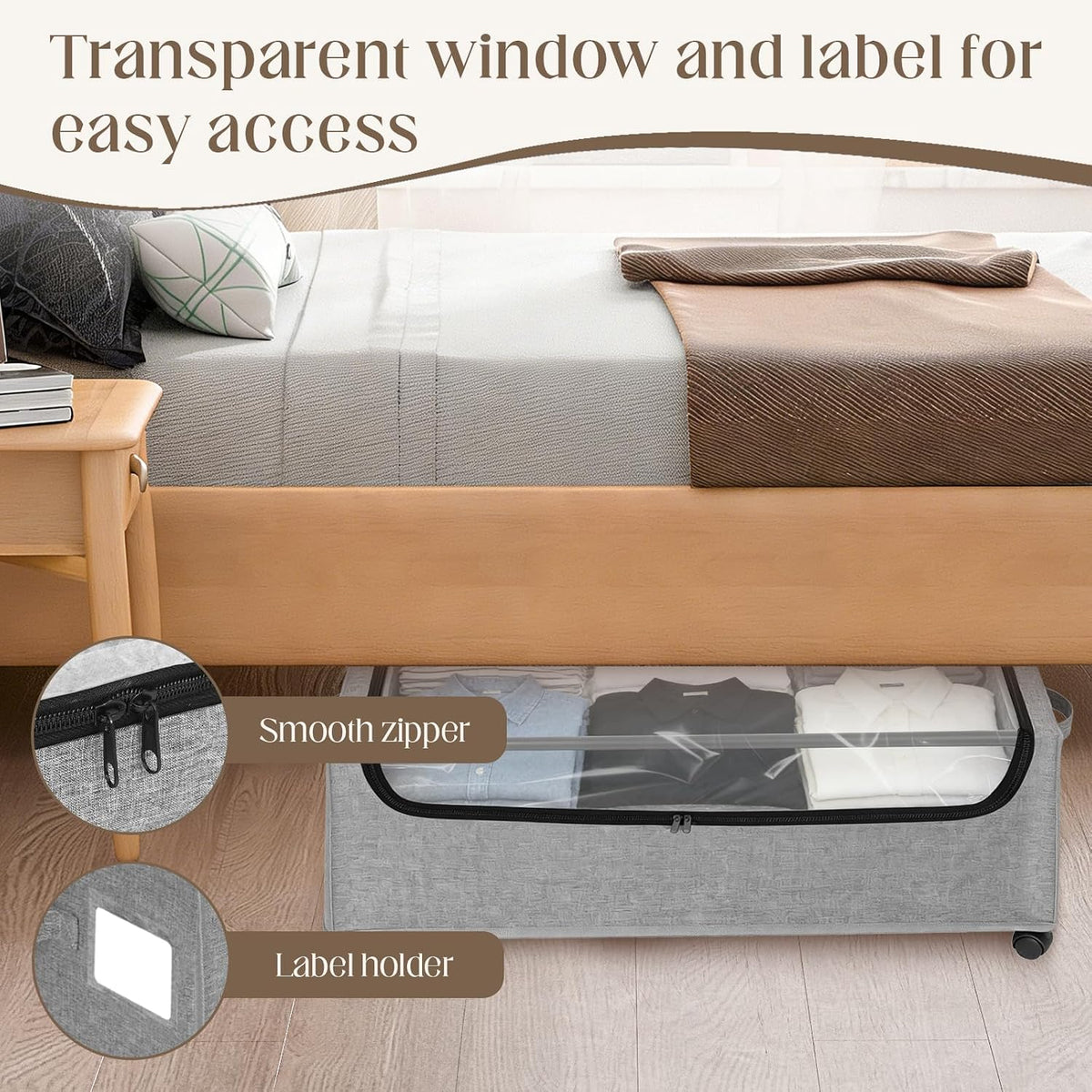 Under Bed Storage with Wheels, 2 Pack Under Bed Storage Containers, 10.6 inches Tall Underbed storage bins on Wheels, Rolling Under the Bed Metal Drawers for Clothes, Blankets, Shoes (XXXL, 90L)