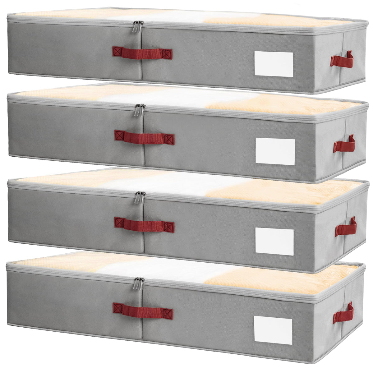 Criusia Under Bed Storage Bins with Clear PVC Lids – 2 Pack Large Underbed Organizers with Heavy-Duty Handles, Reinforced with 800G PP Panels & 80G Non-Woven Fabric – Waterproof & Foldable, Gery