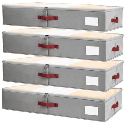 Criusia Under Bed Storage Bins with Clear PVC Lids – 2 Pack Large Underbed Organizers with Heavy-Duty Handles, Reinforced with 800G PP Panels & 80G Non-Woven Fabric – Waterproof & Foldable, Gery