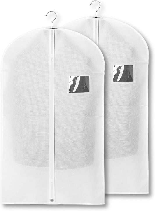 2-Pack Breathable Garment Bags for Hanging Clothes – Dust-Proof Suit & Dress Covers with Clear Window – Waterproof, Foldable Closet Storage Organizer for Coats, Gowns, and Jackets (White, 40")