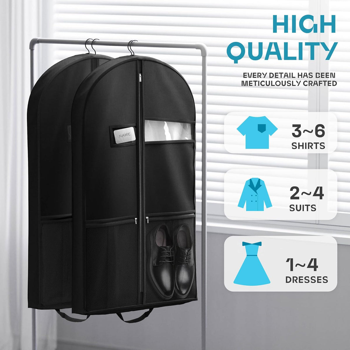 Lazebox 43" Travel Garment Bag with Accessories Zipper Pocket, Heavy Duty Suit Bag for Suits, Tuxedos, Dresses, Coats, Black, 3 packs