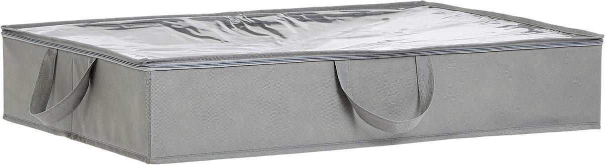 Amazon Basics Under Bed Storage Bags for Clothes and Blankets, Foldable Fabric Zipper Container with Clear Window and Reinforced Handles, Space Saving, 18 x 42 x 6 inches, Gray, 2-Pack