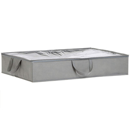 Amazon Basics Under Bed Storage Bags for Clothes and Blankets, Foldable Fabric Zipper Container with Clear Window and Reinforced Handles, Space Saving, 18 x 42 x 6 inches, Gray, 2-Pack