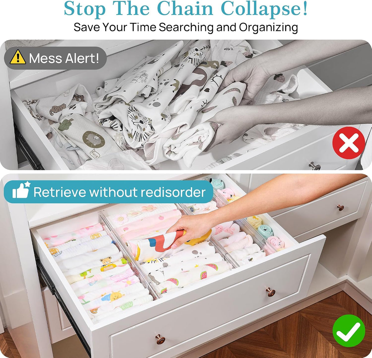 Vtopmart 4" Regular Upgrade Drawer Dividers for Clothes, 12.8"-22.3" 8 Pack