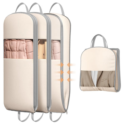 DIMJ 3 Pack 54" Garment Bags for Hanging Clothes - Space Saving Compression Suit Bag Travel with Handles Window, Washable Carry Clothing Storage Cover for Dress, Coats, Down Jacket, Shirts