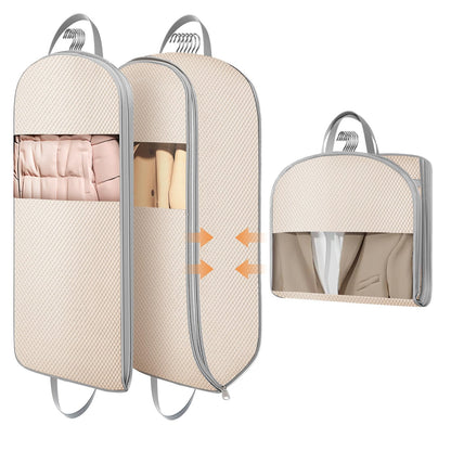DIMJ 3 Pack 54" Garment Bags for Hanging Clothes - Space Saving Compression Suit Bag Travel with Handles Window, Washable Carry Clothing Storage Cover for Dress, Coats, Down Jacket, Shirts