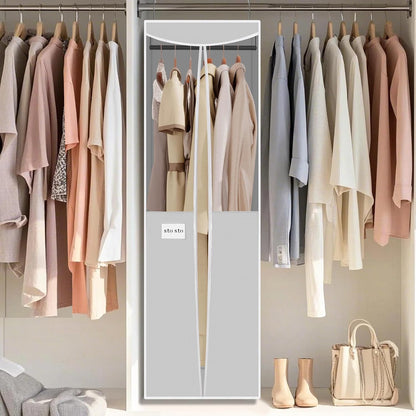 STO STO 2 Pack Garment Bag for Hanging Clothes Closet, Hanging Garment Cover with Built-in Steel Hanging Rod, Hanging Wardrobe Storage Bag for Suit, Dress with Clear Window, Zipper, ID Card, Gray