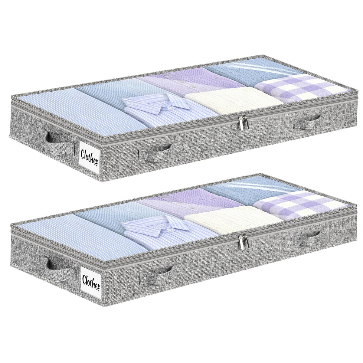 Under Bed Storage Container Bins 2 Pack, Low Profile Foldable Underbed Clothes Storage Organizer W/ Ultra Thick Fabric and Sturdy Bottom/Sides, Dual Zipper Storage Box for Dorm and Home 30x16x6.7"