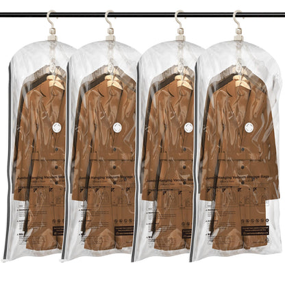 TAILI Hanging Vacuum Sealer Storage Space Saver Bags for Clothes, Suits, Coats or Jackets, 4 Pack Jumbo 53x27.6 Inches, Clear