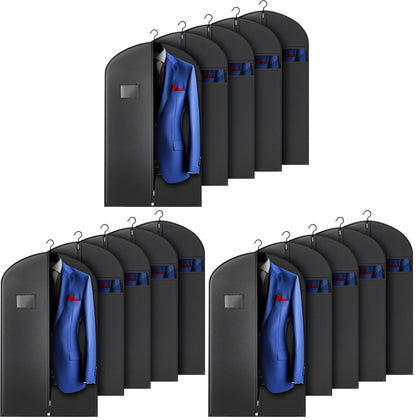 Hleelomi 5 Pack 40-inch Suit Bag Garment Bag for Travel and Storage, Garment Bags for Hanging Clothes with Zipper and Visible Transparent Window, Black