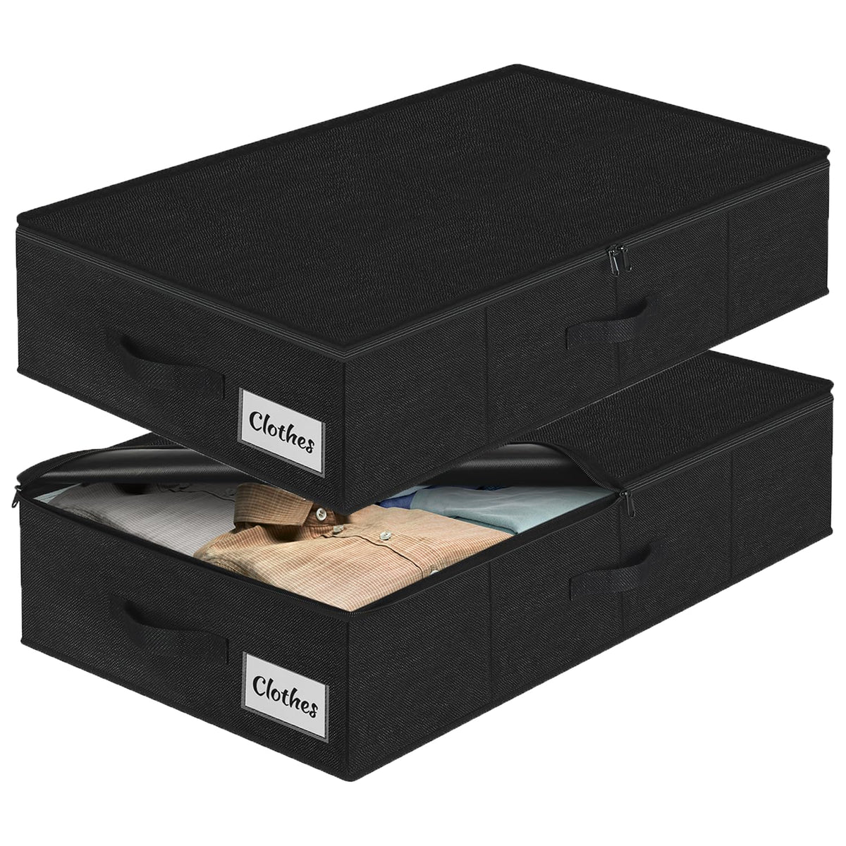 Under Bed Storage Container Bins 2 Pack, Low Profile Foldable Underbed Clothes Storage Organizer W/ Ultra Thick Fabric and Sturdy Bottom/Sides, Dual Zipper Storage Box for Dorm and Home 30x16x6.7"
