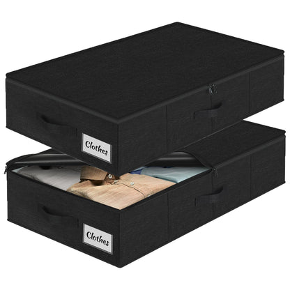 Under Bed Storage Container Bins 2 Pack, Low Profile Foldable Underbed Clothes Storage Organizer W/ Ultra Thick Fabric and Sturdy Bottom/Sides, Dual Zipper Storage Box for Dorm and Home 30x16x6.7"