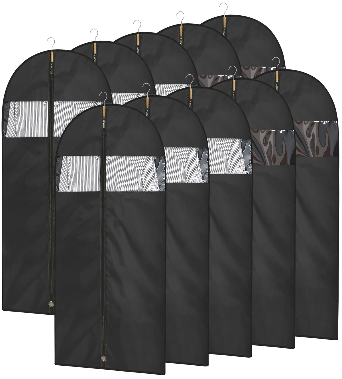 Garment Bags for Hanging Clothes, 50" Suit Bags for Closet Storage, 2-Pack Garment Covers with Clear Window, Foldable Clothing Bags for Suits, Jackets & Dresses (Black)