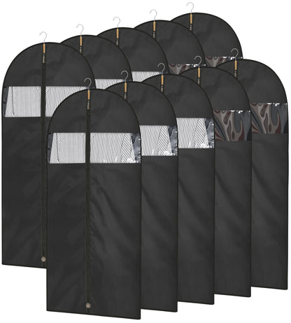 Garment Bags for Hanging Clothes, 50" Suit Bags for Closet Storage, 2-Pack Garment Covers with Clear Window, Foldable Clothing Bags for Suits, Jackets & Dresses (Black)