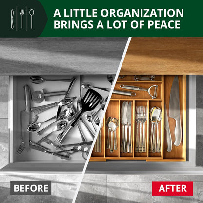 ROYAL CRAFT WOOD Luxury Bamboo Kitchen Drawer Organizer for Kitchen Organization - Silverware Organizer, Utensil Holder & Cutlery Tray Drawer Dividers for Flatware Silverware Storage, 9 Slot, Natural