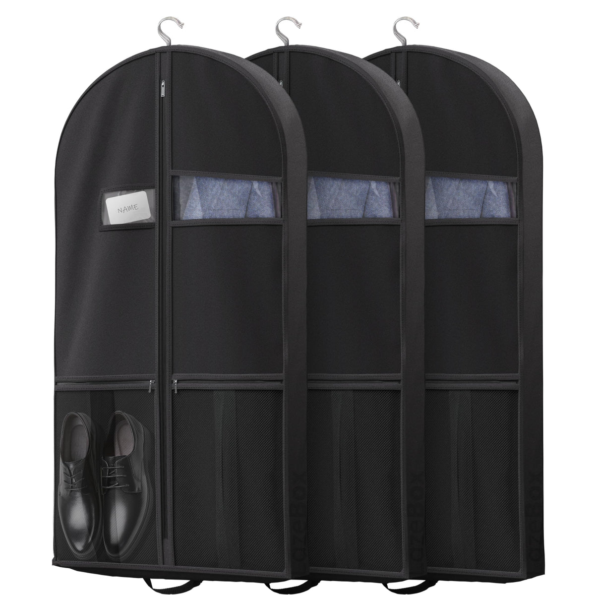 Lazebox 43" Travel Garment Bag with Accessories Zipper Pocket, Heavy Duty Suit Bag for Suits, Tuxedos, Dresses, Coats, Black, 3 packs