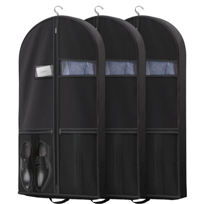 Lazebox 43" Travel Garment Bag with Accessories Zipper Pocket, Heavy Duty Suit Bag for Suits, Tuxedos, Dresses, Coats, Black, 3 packs