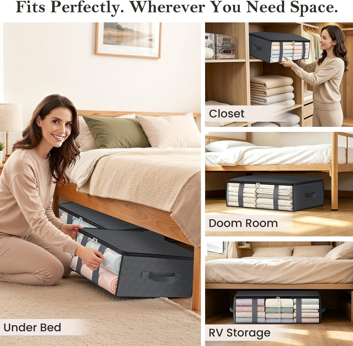 3 Pack Storage Bags, 40L Clothes Storage Containers, Foldable Storage Bins
