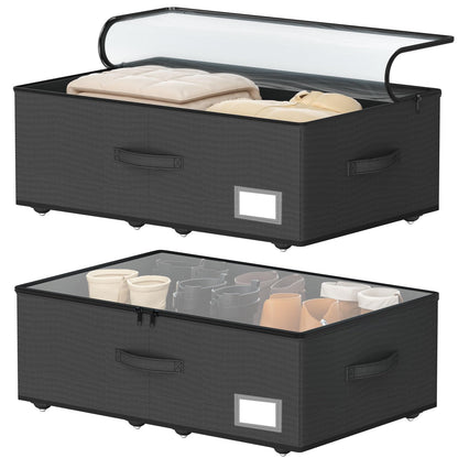 EE-RoomWorld Under Bed Storage with Wheels, 12 inches height，Beige