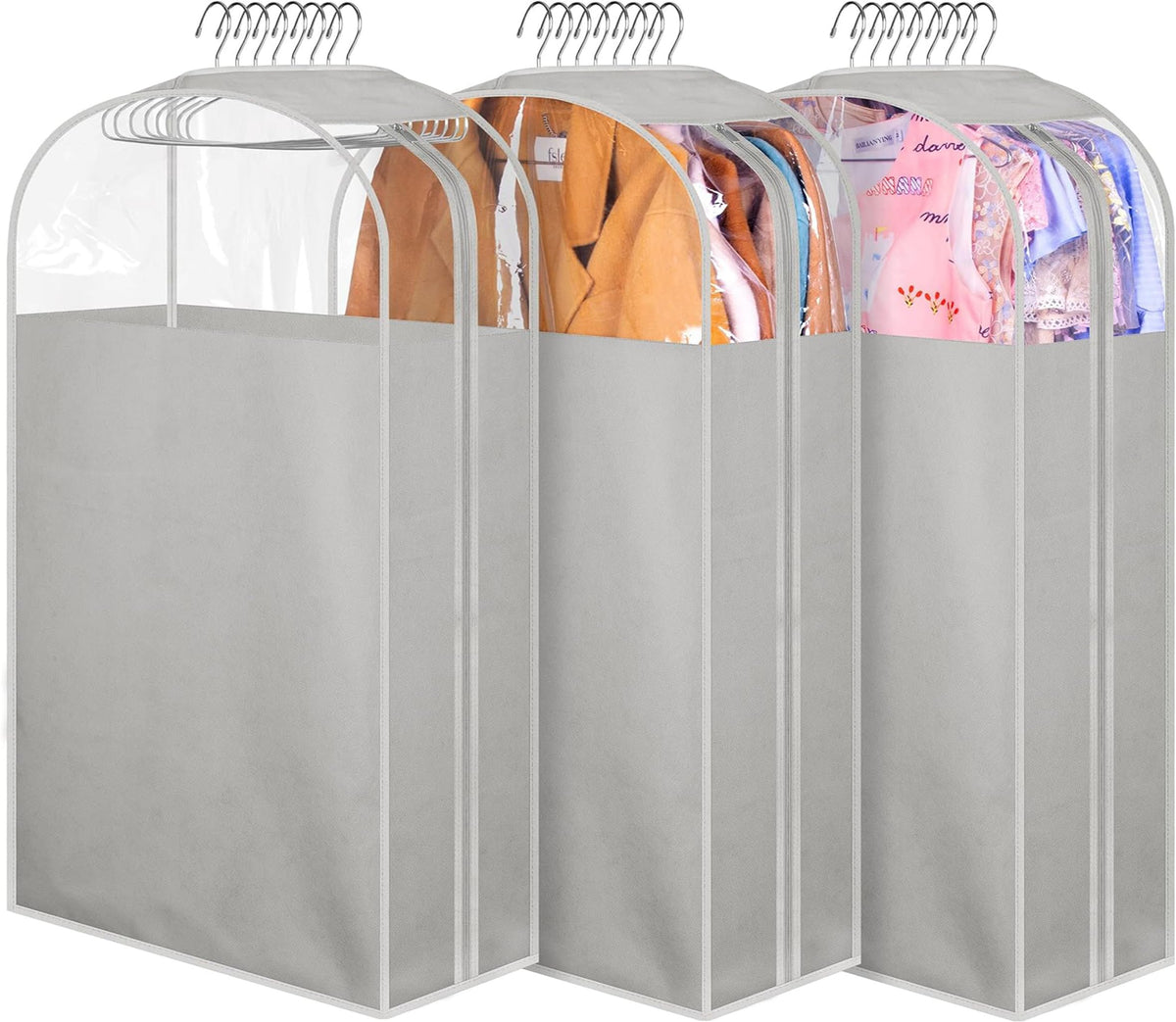 MISSLO 10" Gusseted All Clear Garment Bags for Hanging Clothes 60" Dress Bags for Gowns Long Fur Coat Closet Storage Covers, 3 Packs