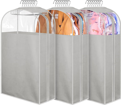 MISSLO 10" Gusseted All Clear Garment Bags for Hanging Clothes 60" Dress Bags for Gowns Long Fur Coat Closet Storage Covers, 3 Packs