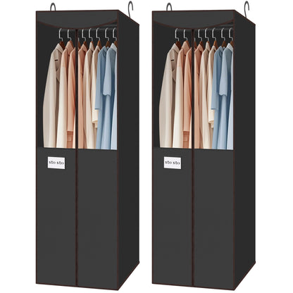 STO STO 2 Pack Garment Bag for Hanging Clothes Closet, Hanging Garment Cover with Built-in Steel Hanging Rod, Hanging Wardrobe Storage Bag for Suit, Dress with Clear Window, Zipper, ID Card, Gray