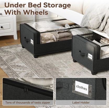 Under Bed Storage, Tall Size Under Bed Storage With Wheels, Under bed Shoe Storage, Metal Frame, 90L Capacity, Storage Drawers for Bedroom