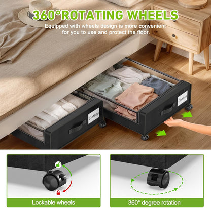 Beborxue Under Bed Storage with Wheels, 2-Pack, Black