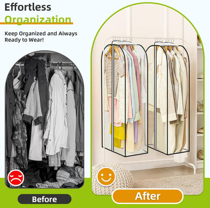 LANDNEOO 6 Pack Clear Garment Bags for Hanging Clothes with Zippers on Double Sides - 10'' Clothes Storage for Coat, Dress, and Fur in Closet - 40'' Long Suit Bags