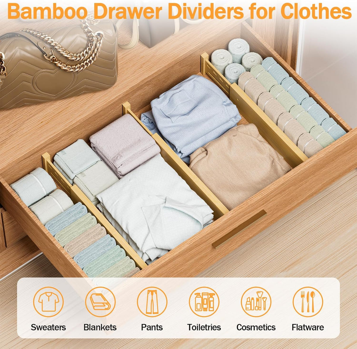 Bamboo Drawer Dividers, 4" High Drawer Organizers for Clothes/Utensils