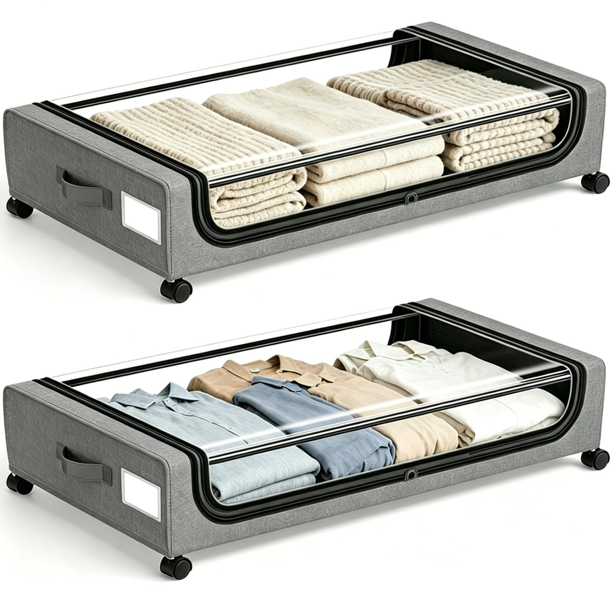 Under Bed Storage with Wheels, 2 Pack Under Bed Storage Containers, 10.6 inches Tall Underbed storage bins on Wheels, Rolling Under the Bed Metal Drawers for Clothes, Blankets, Shoes (XXXL, 90L)