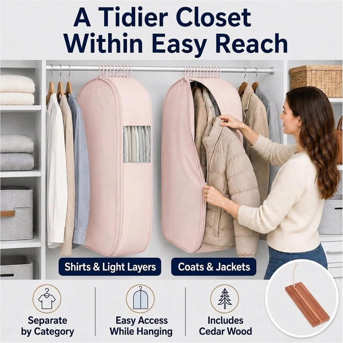 Space Saving Hanging Compression Garment Bag for Coats & Jackets