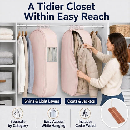 Space Saving Hanging Compression Garment Bag for Coats & Jackets
