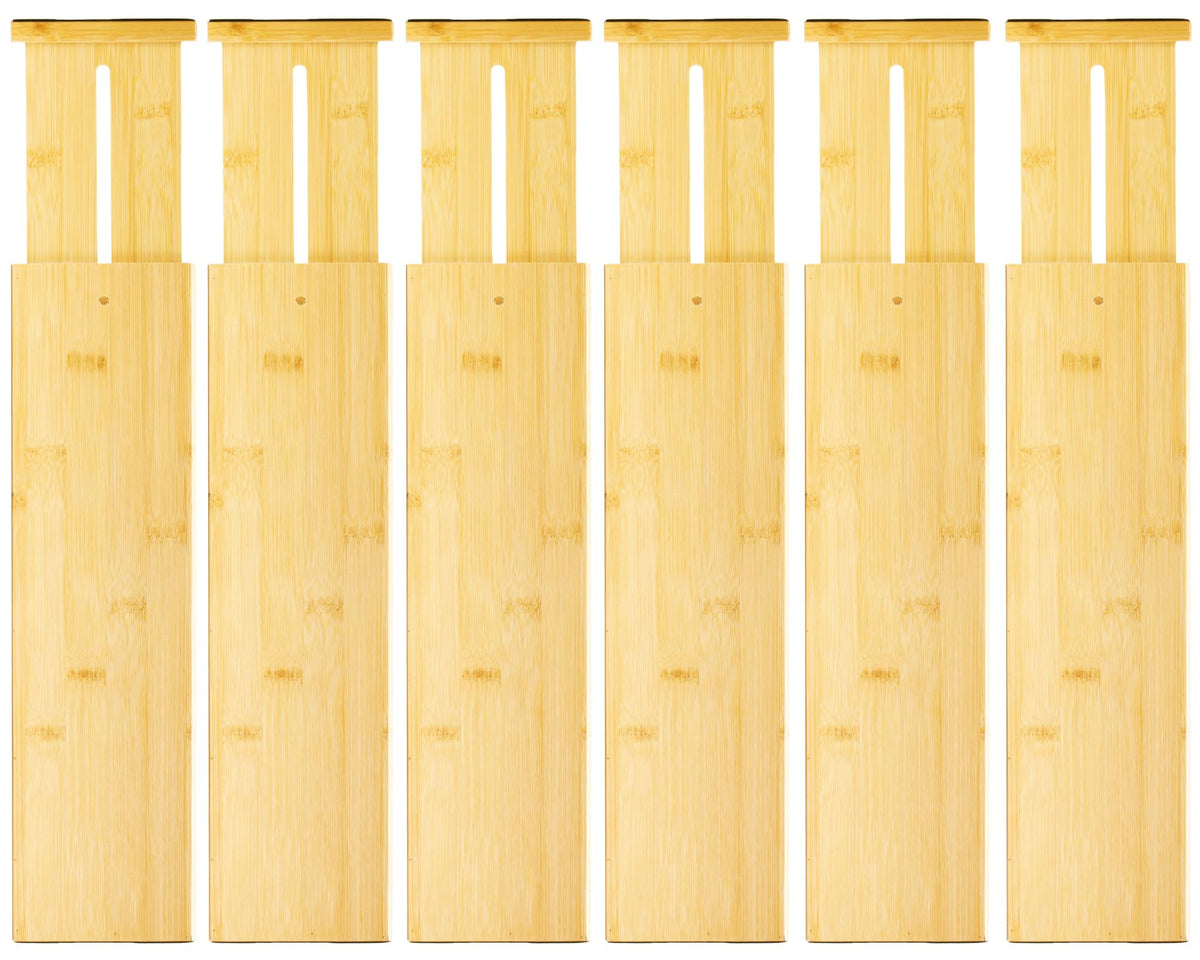 VaeFae 3 Pack Bamboo Drawer Dividers, 4" High Adjustable 11.9-17.1" Clothes Drawer Organizers, Expandable Separators for Bedroom/Bathroom/Kitchen/Office Storage