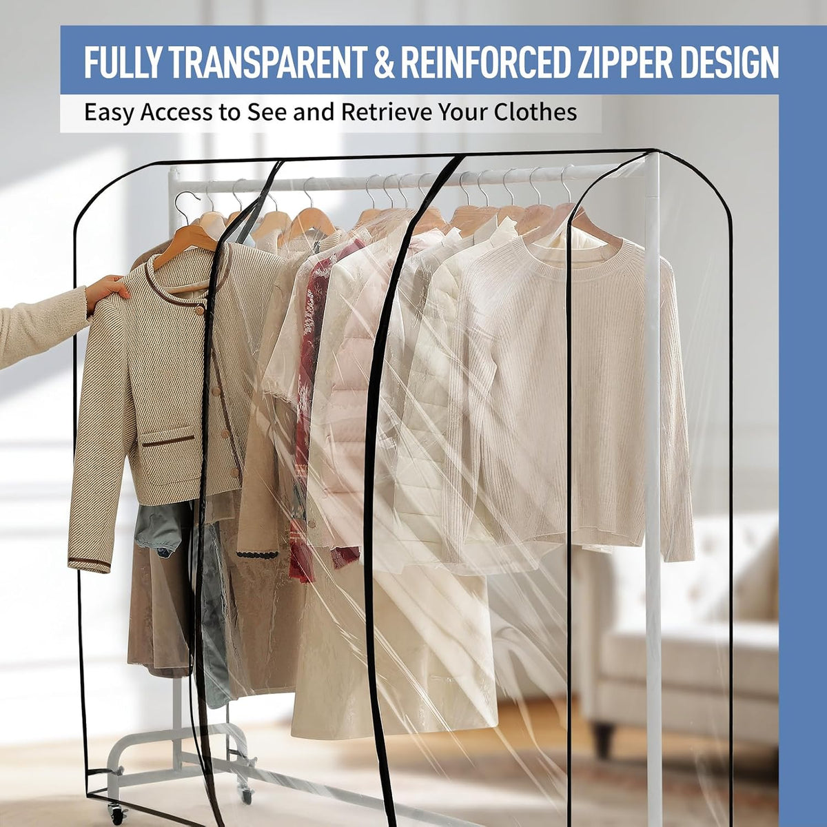 Clear Garment Rack Cover 71" L x 20" W x 60" H, Clothes Rack Cover with Reinforced Double Zippers, Waterproof PEVA Dustproof Protection – Cover Only, Rack Not Included