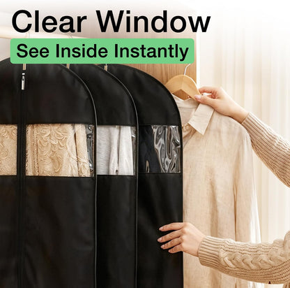 Garment Bags for Hanging Clothes, 50" Suit Bags for Closet Storage, 2-Pack Garment Covers with Clear Window, Foldable Clothing Bags for Suits, Jackets & Dresses (Black)