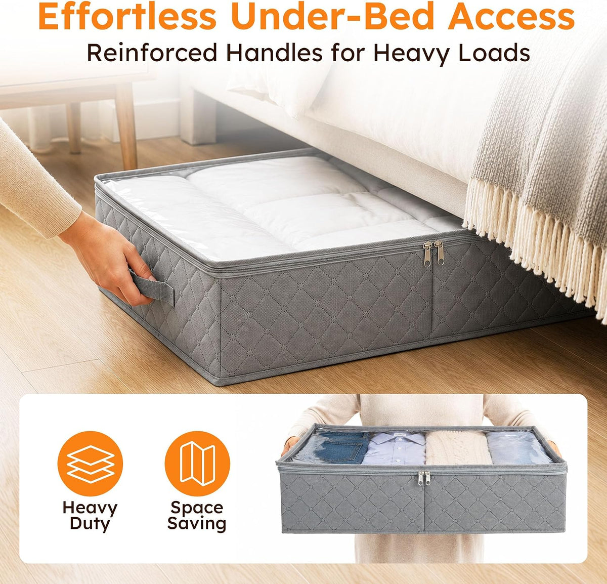 LotFancy Under Bed Storage Bags with Clear Window & Handles, 24” x 16” x 6"