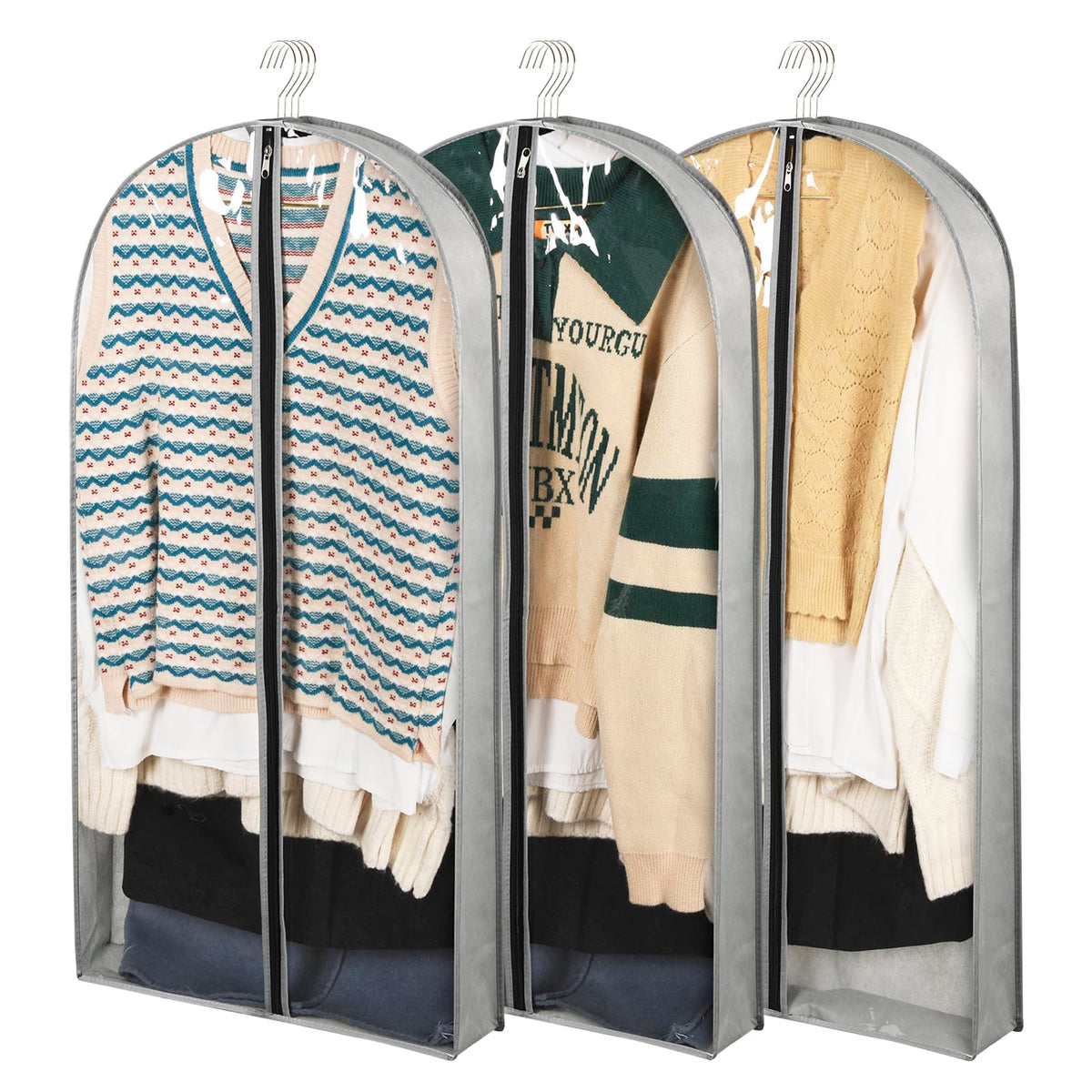 3 Pack 60" Long Garment Bags for Hanging Clothes Storage