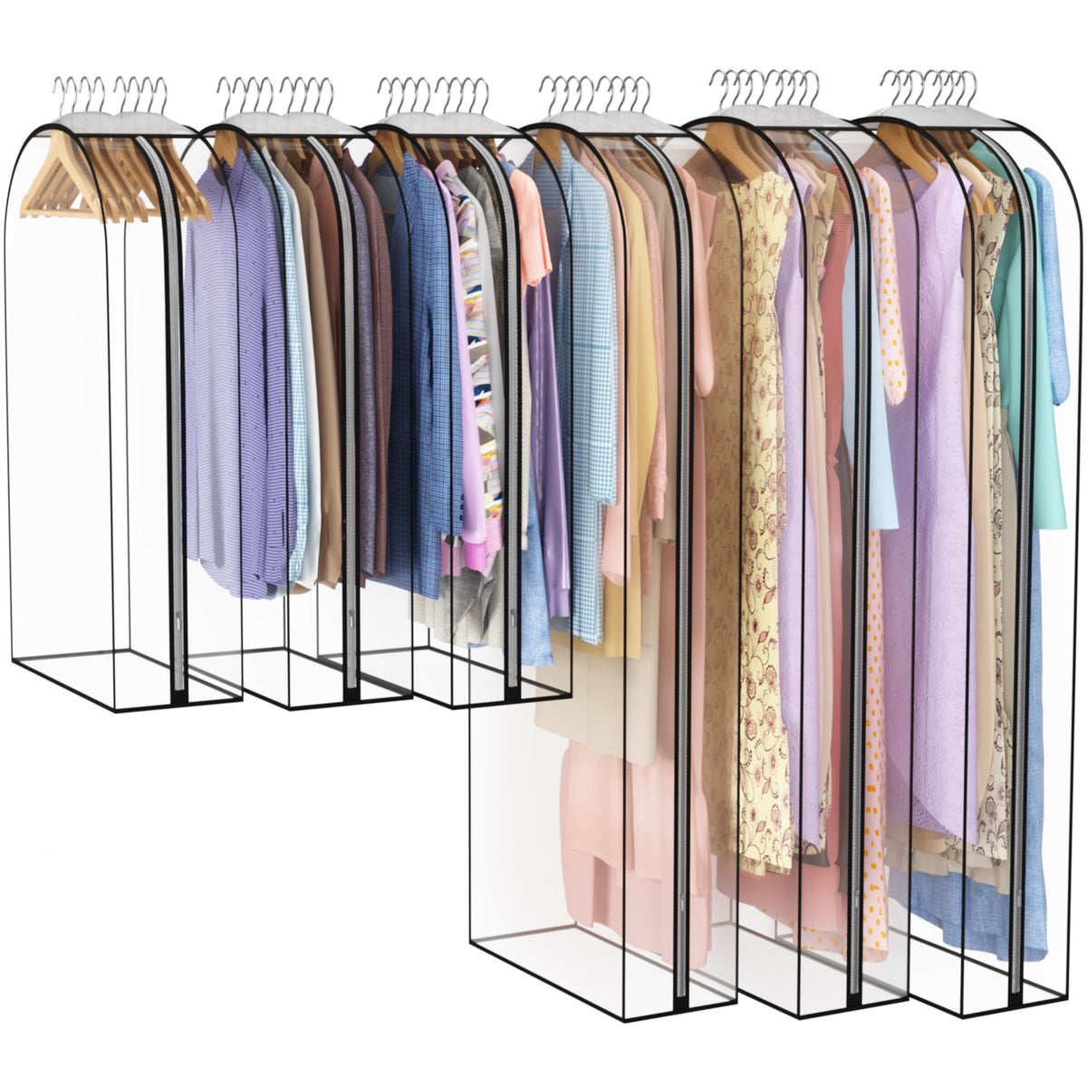 Liuoud Clear Garment Bags for Hanging Clothes 10” Gusseted, 4 Pack, 40”&50”