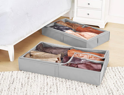 Whitmor Underbed Boot Storage Bag, 4 Sections, 23" x 37", Gray 2 Pack