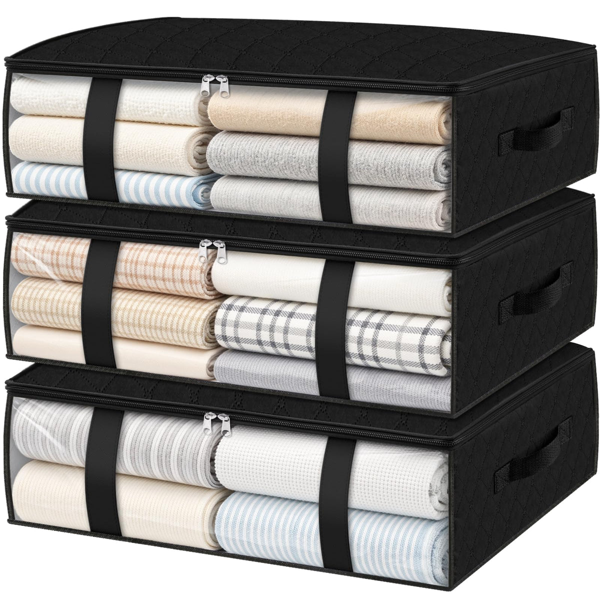3 Pack Storage Bags, 40L Clothes Storage Containers, Foldable Storage Bins