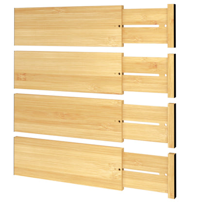 BAMEOS Bamboo Expandable Drawer Dividers – Fits 16.6"–22" Drawers, 2" High, Set of 4 | Spring-Loaded Bamboo Separator for Kitchen Island, Bathroom Vanity & Dresser Drawers