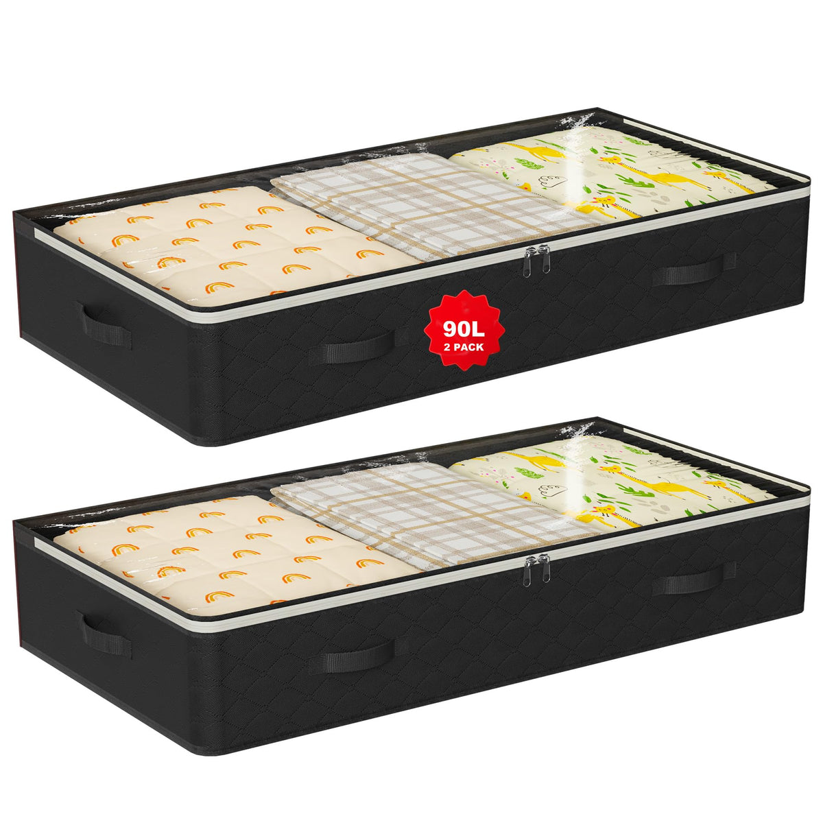 90L Under Bed Storage Containers,4-Pack Closet Organizer Storage Bins ,Grey