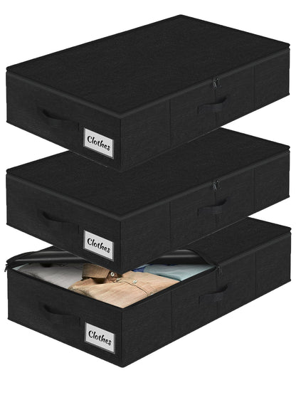 Under Bed Storage Container Bins 2 Pack, Low Profile Foldable Underbed Clothes Storage Organizer W/ Ultra Thick Fabric and Sturdy Bottom/Sides, Dual Zipper Storage Box for Dorm and Home 30x16x6.7"