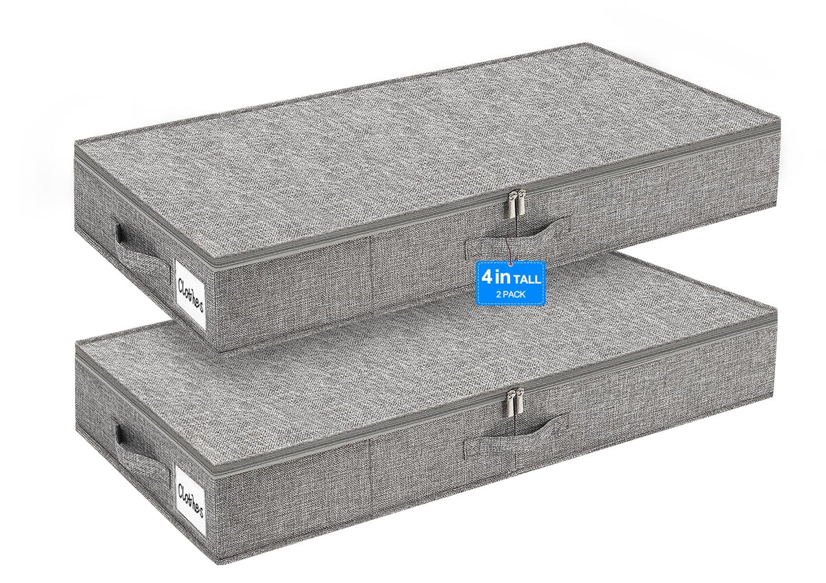 punemi 6.7 in Tall Sturdy Under Bed Storage Containers with Lid, 2Pack,Gray